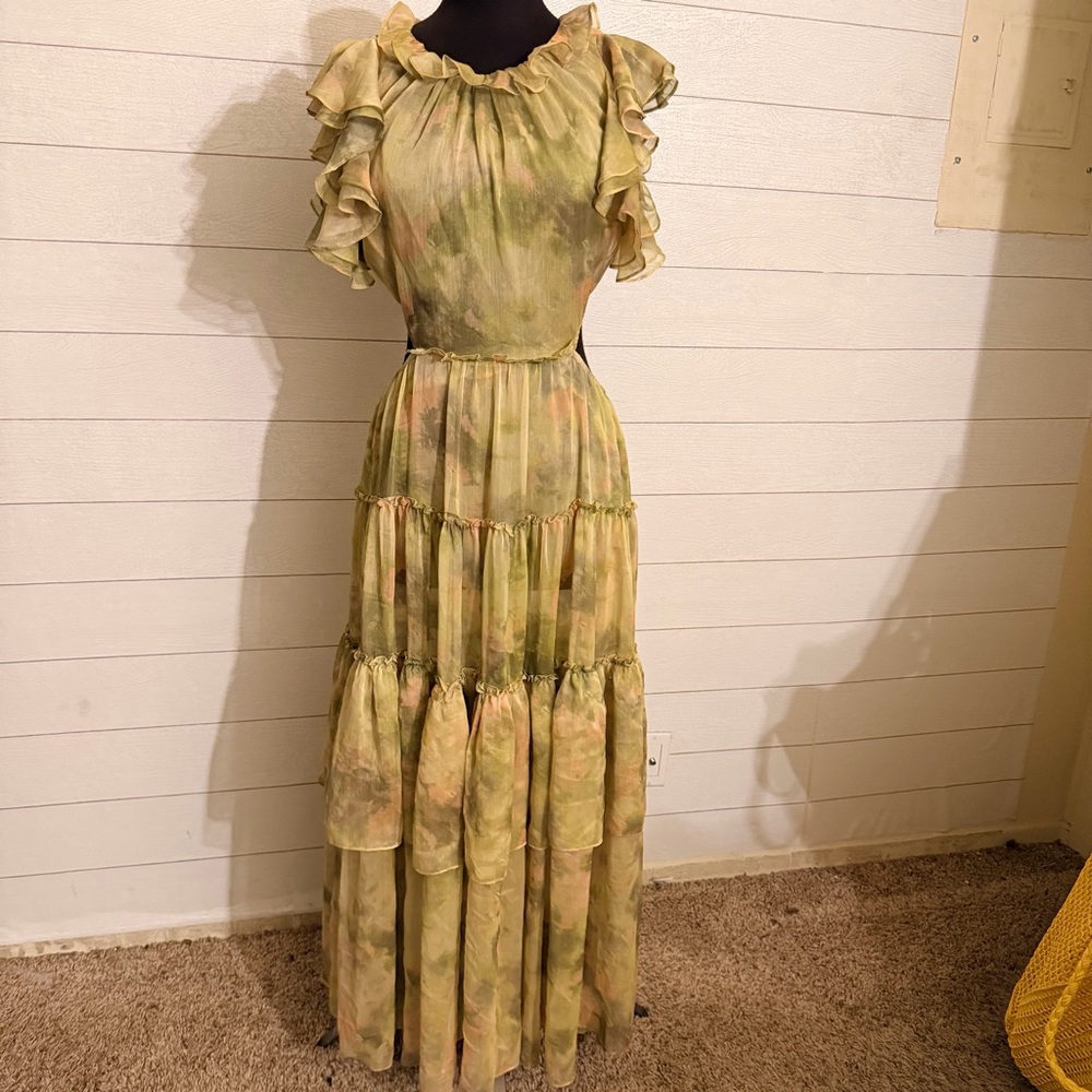 MISA Los Angeles Lana Dress in Chartreuse Abstract - Picture 4 of 9